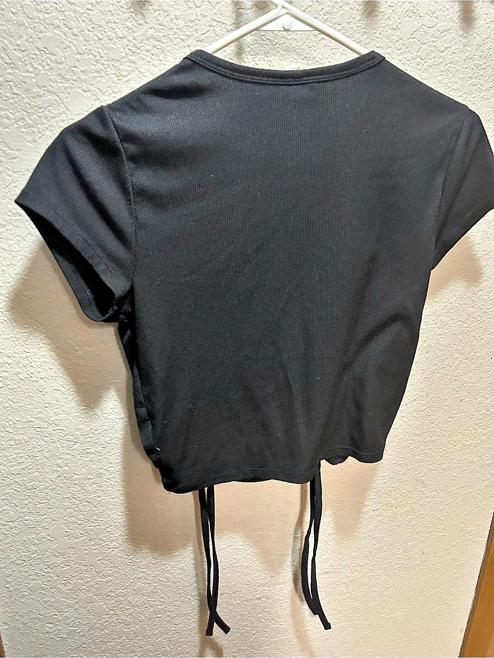 One Step Up  Ruched Drawstring Black Top Medium - Picture 5 of 7